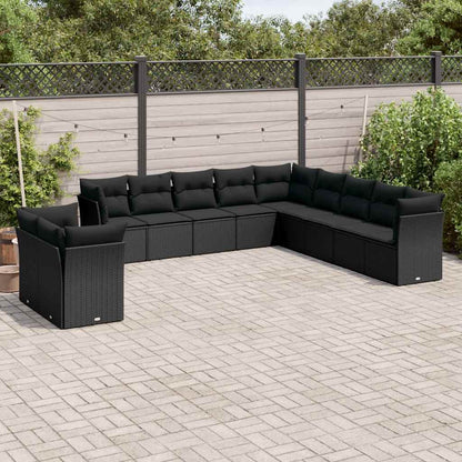 Set Divani da Giardino 11 pz con Cuscini in Polyrattan Nero | homemem39