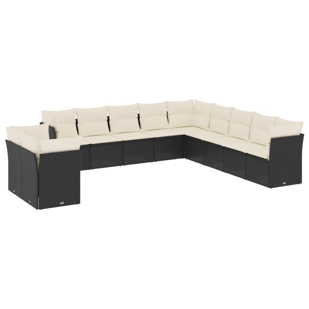 Set Divani da Giardino 11 pz con Cuscini in Polyrattan Nero | homemem39