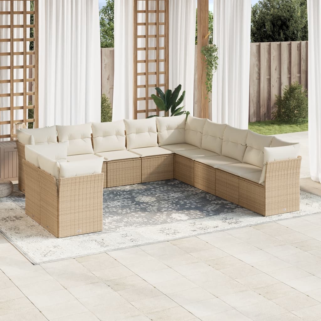 Set Divani da Giardino 11 pz con Cuscini Beige in Polyrattan | homemem39