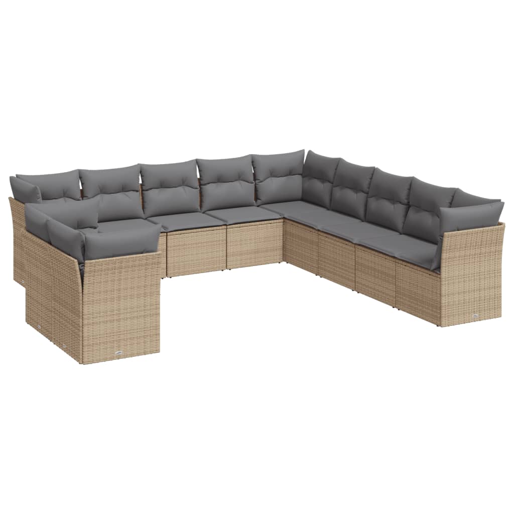 Set Divani da Giardino 11 pz con Cuscini Beige in Polyrattan | homemem39