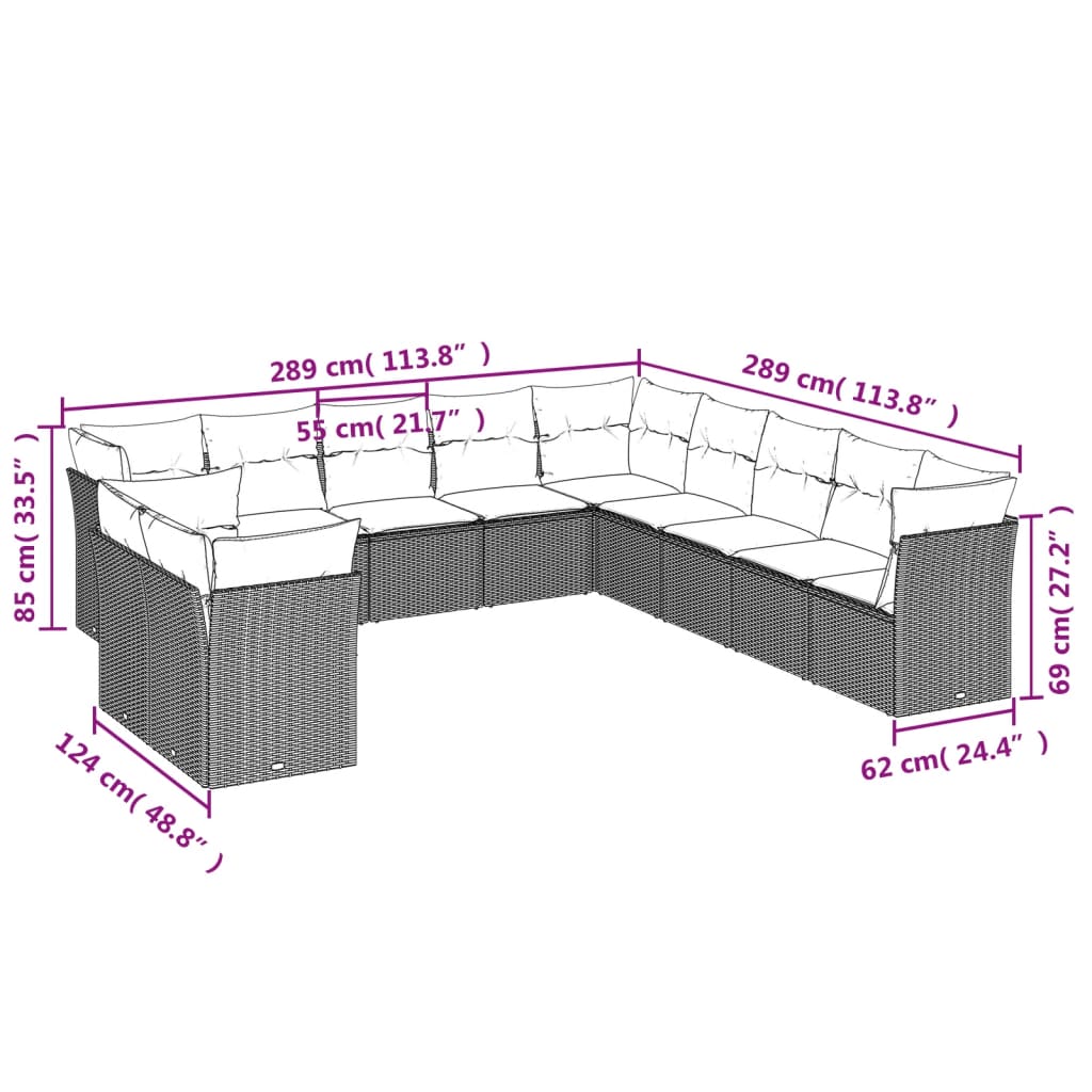Set Divani da Giardino 11 pz con Cuscini Beige in Polyrattan | homemem39