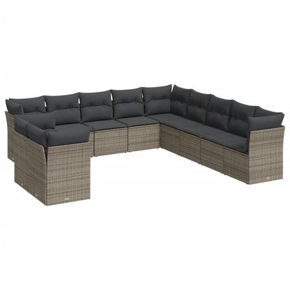 Set Divani da Giardino 11 pz con Cuscini in Polyrattan Grigio | homemem39