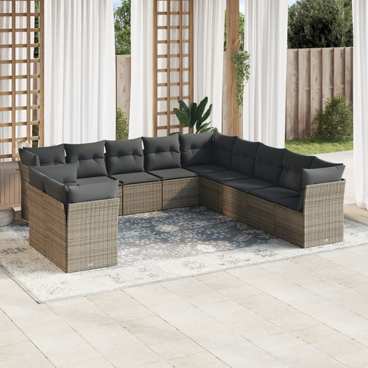 Set Divani da Giardino 11 pz con Cuscini in Polyrattan Grigio | homemem39