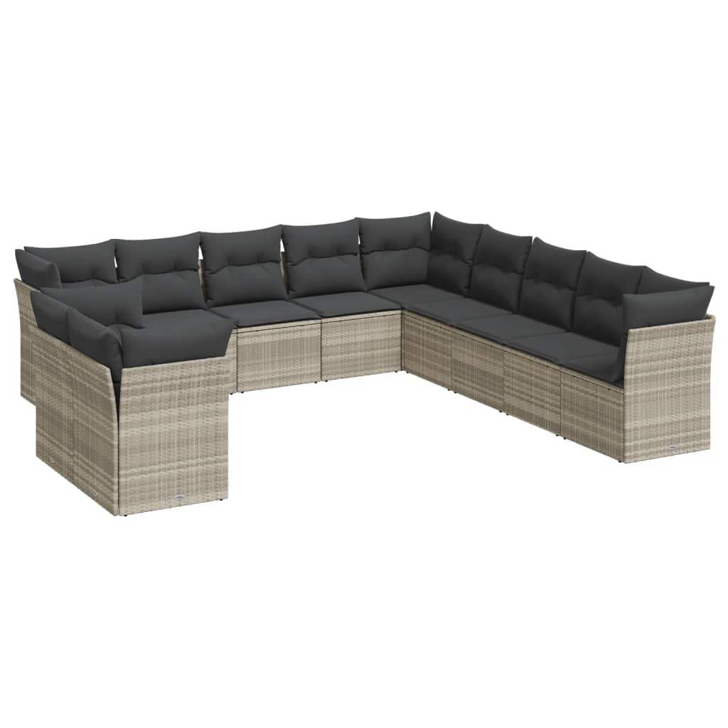 Set Divani da Giardino 11 pz con Cuscini in Polyrattan Grigio - homemem39