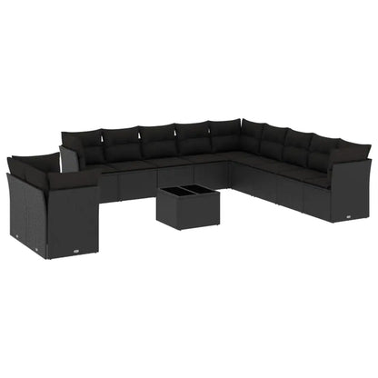 Set Divani da Giardino 12 pz con Cuscini Nero in Polyrattan - homemem39