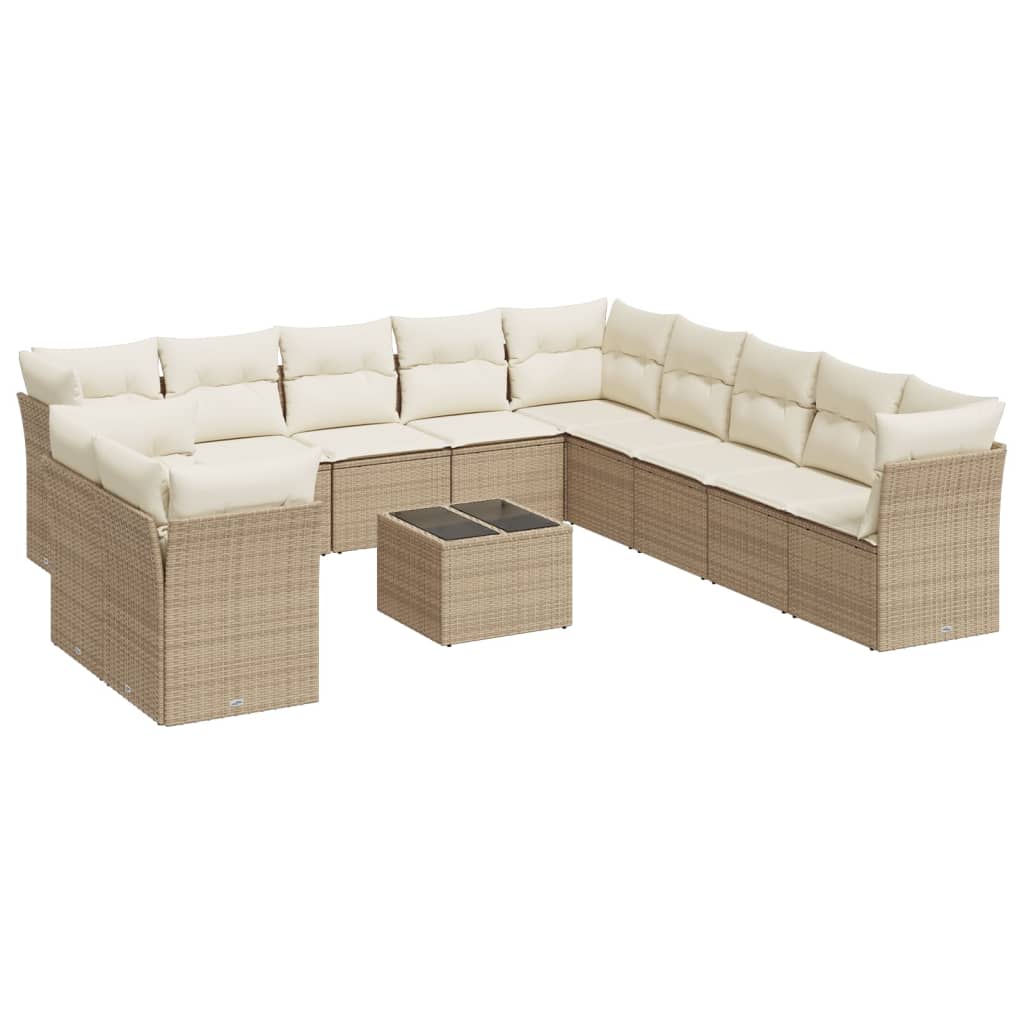 Set Divani da Giardino 12 pz con Cuscini Beige in Polyrattan | homemem39