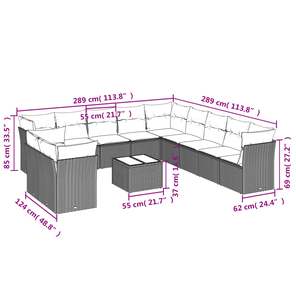 Set Divani da Giardino 12 pz con Cuscini Beige in Polyrattan | homemem39