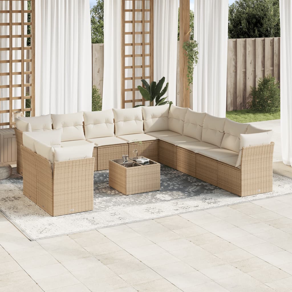 Set Divani da Giardino 12 pz con Cuscini Beige in Polyrattan | homemem39
