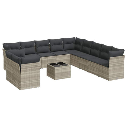 Set Divano Giardino 12 pz con Cuscini Grigio Chiaro Polyrattan - homemem39