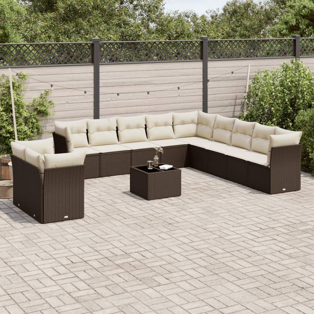 Set Divani da Giardino 12 pz con Cuscini Marrone in Polyrattan - homemem39