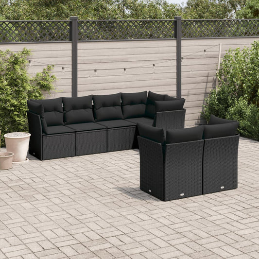 Set Divani da Giardino con Cuscini 7pz Nero Polyrattan | homemem39