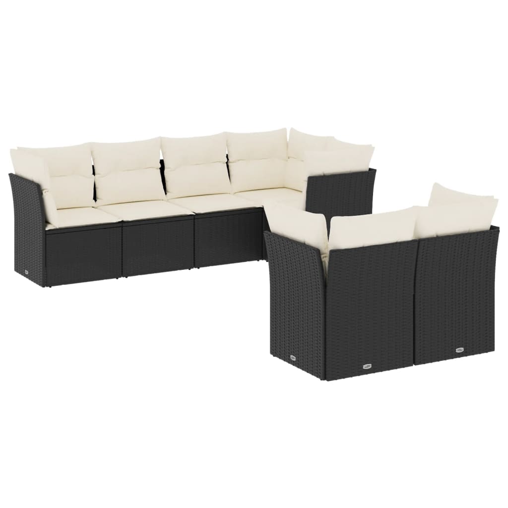 Set Divani da Giardino con Cuscini 7pz Nero Polyrattan | homemem39