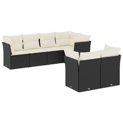Set Divani da Giardino con Cuscini 7pz Nero Polyrattan | homemem39