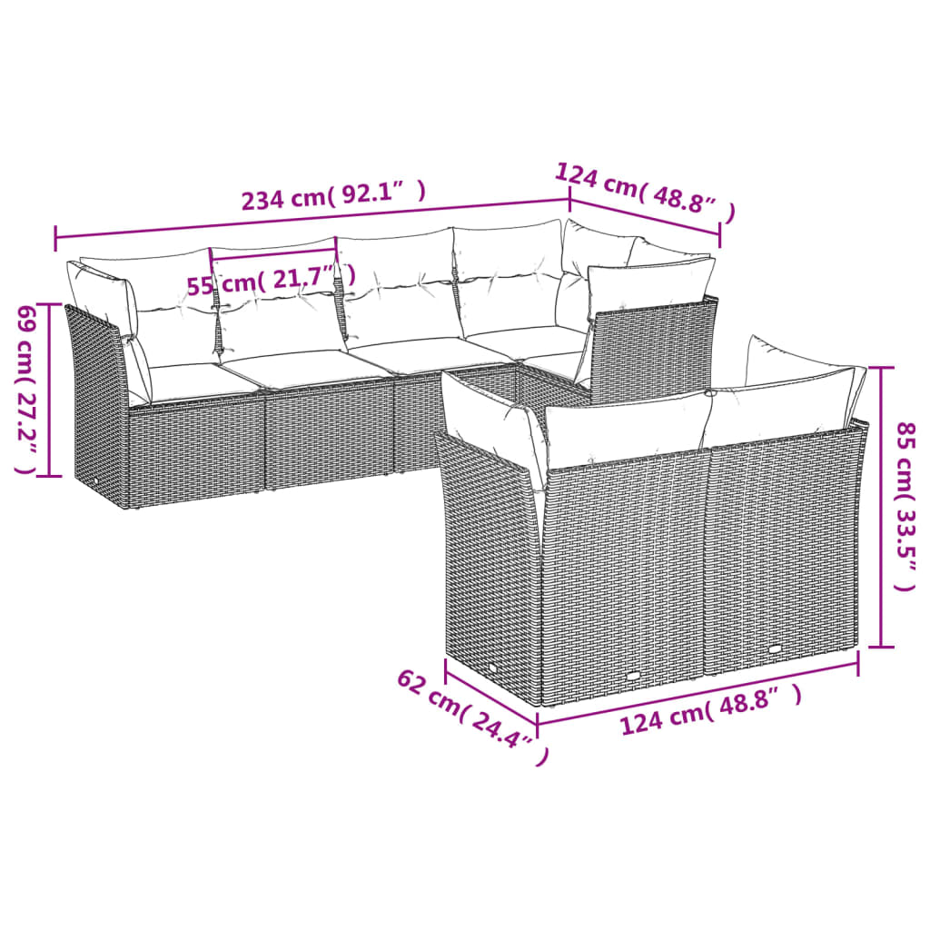 Set Divani da Giardino con Cuscini 7pz Nero Polyrattan | homemem39
