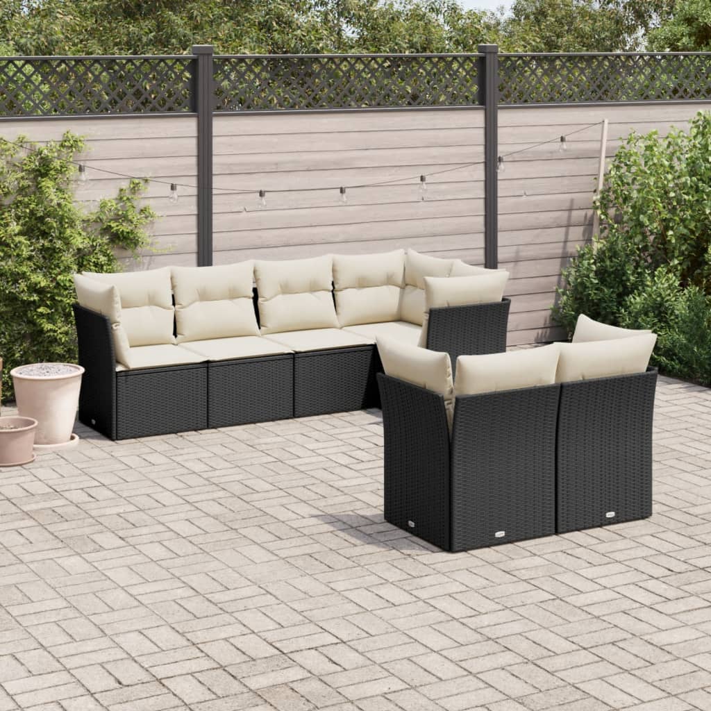 Set Divani da Giardino con Cuscini 7pz Nero Polyrattan | homemem39