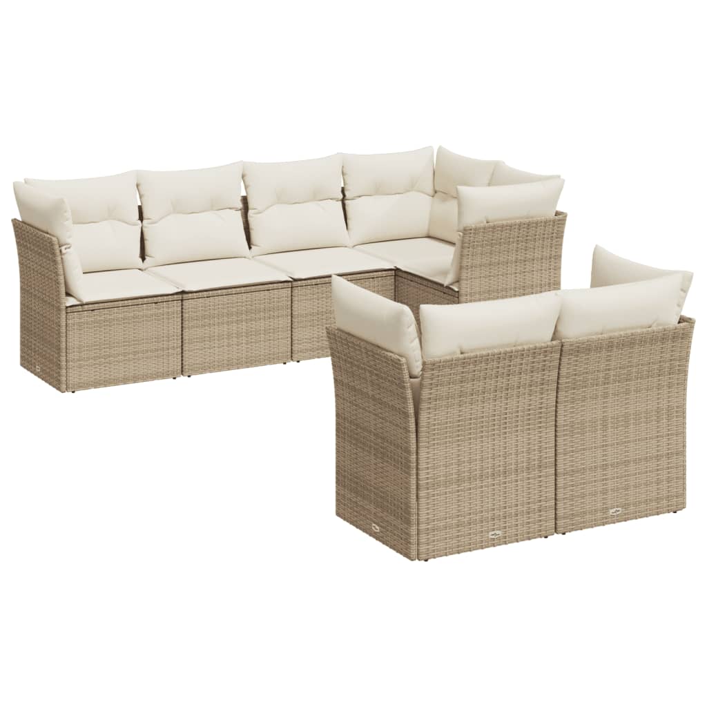 Set Divani da Giardino 7 pz con Cuscini Beige in Polyrattan | homemem39