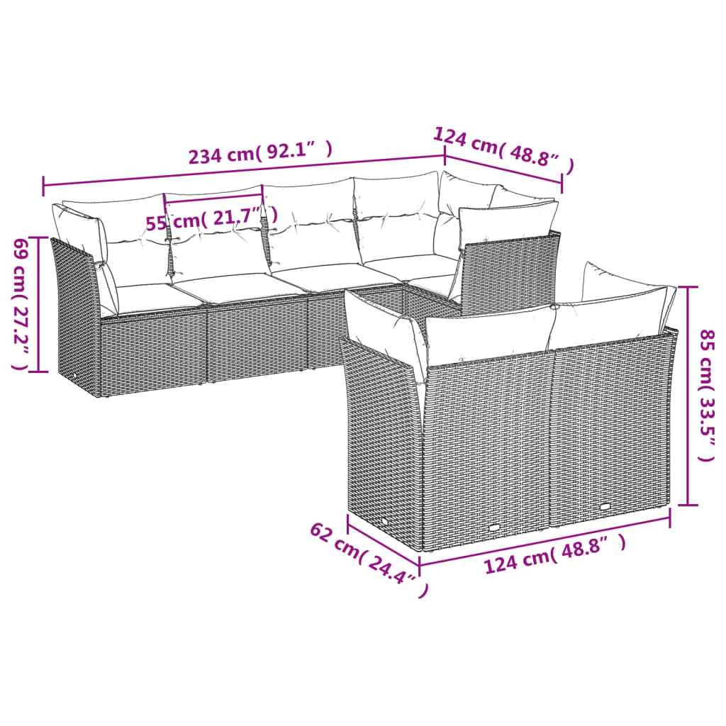 Set Divani da Giardino 7 pz con Cuscini Beige in Polyrattan | homemem39