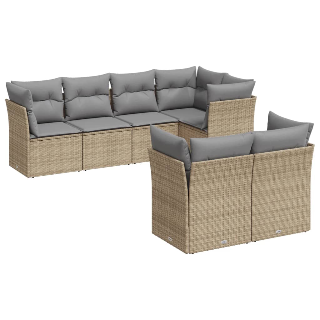 Set Divani da Giardino 7 pz con Cuscini Beige in Polyrattan | homemem39