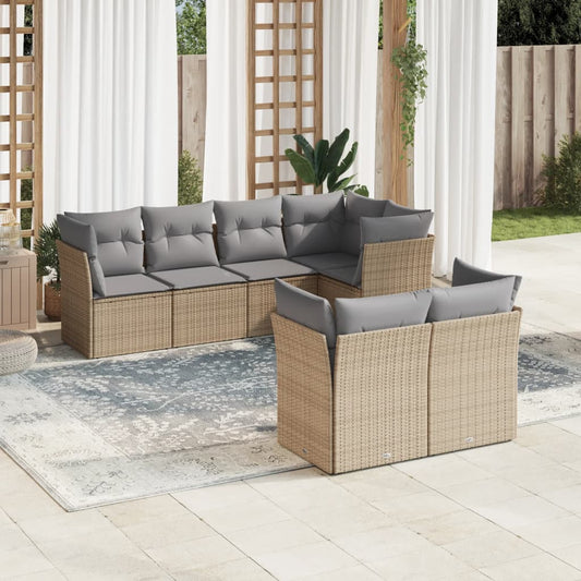 Set Divani da Giardino 7 pz con Cuscini Beige in Polyrattan | homemem39
