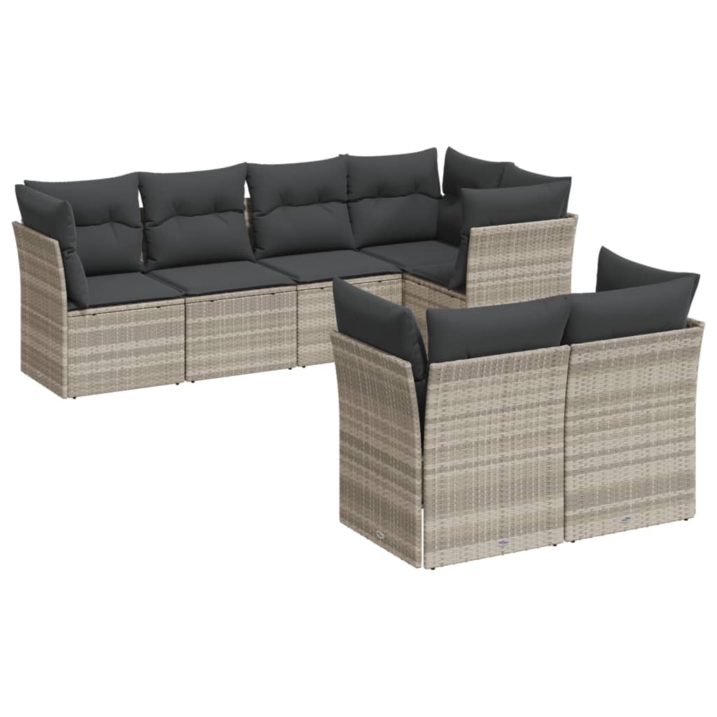 Set Divani da Giardino 7pz con Cuscini Grigio Chiaro Polyrattan
