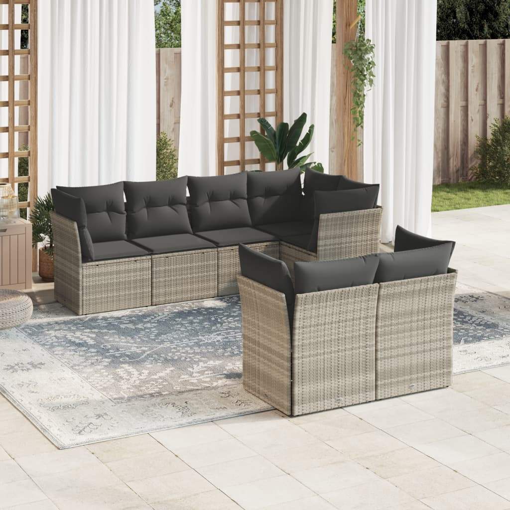 Set Divani da Giardino 7pz con Cuscini Grigio Chiaro Polyrattan - homemem39