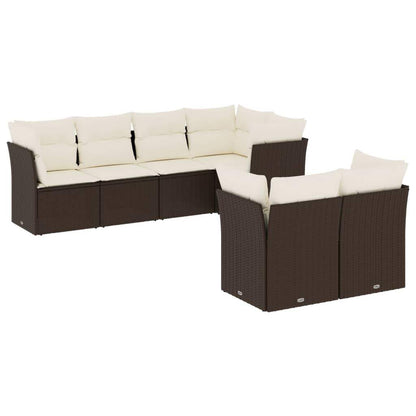 Set Divani da Giardino 7 pz con Cuscini Marrone in Polyrattan - homemem39