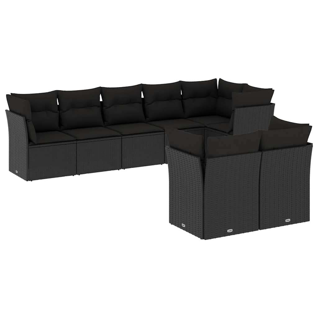 Set Divani da Giardino con Cuscini 8 pz Nero in Polyrattan | homemem39
