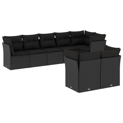 Set Divani da Giardino con Cuscini 8 pz Nero in Polyrattan | homemem39
