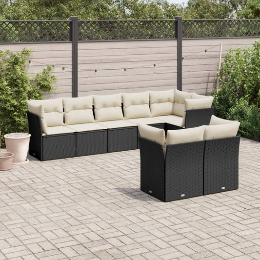 Set Divani da Giardino con Cuscini 8 pz Nero in Polyrattan - homemem39