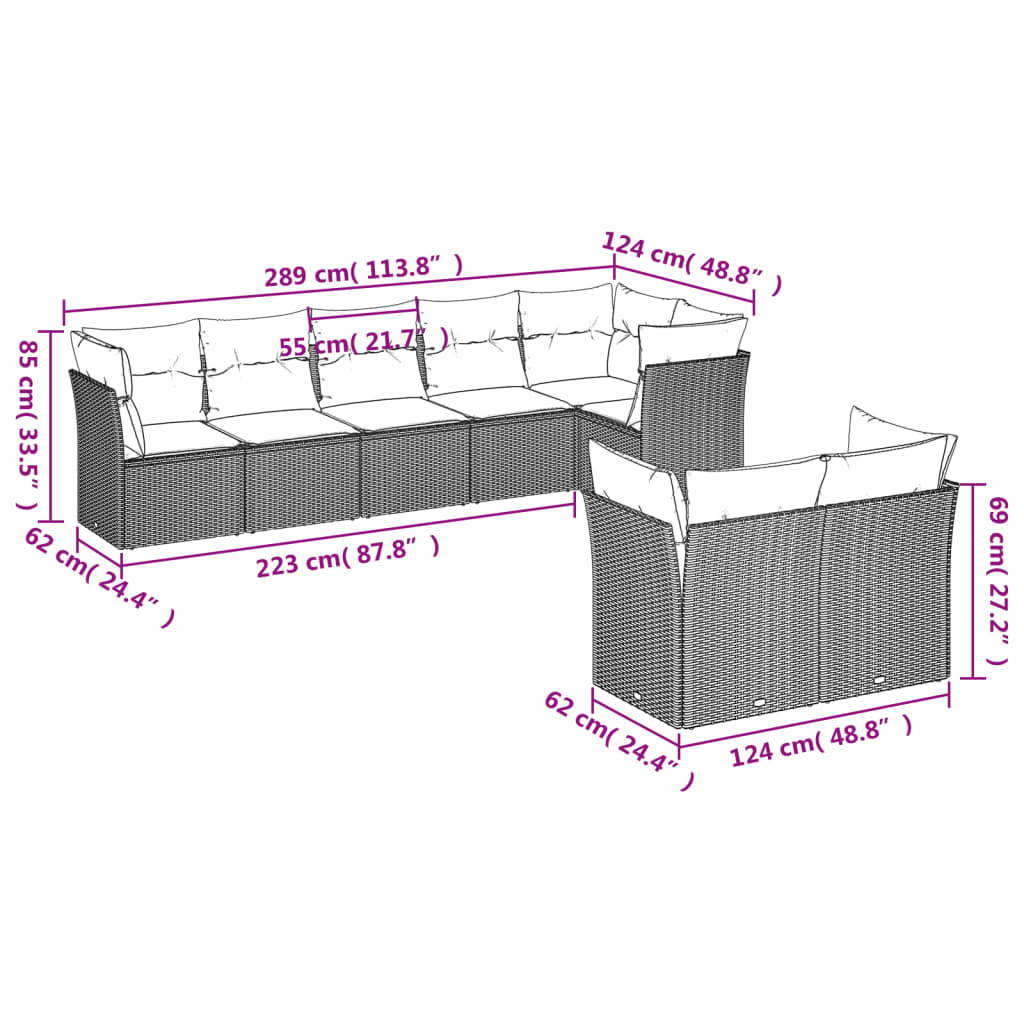 Set Divano da Giardino 8 pz con Cuscini Beige in Polyrattan | homemem39