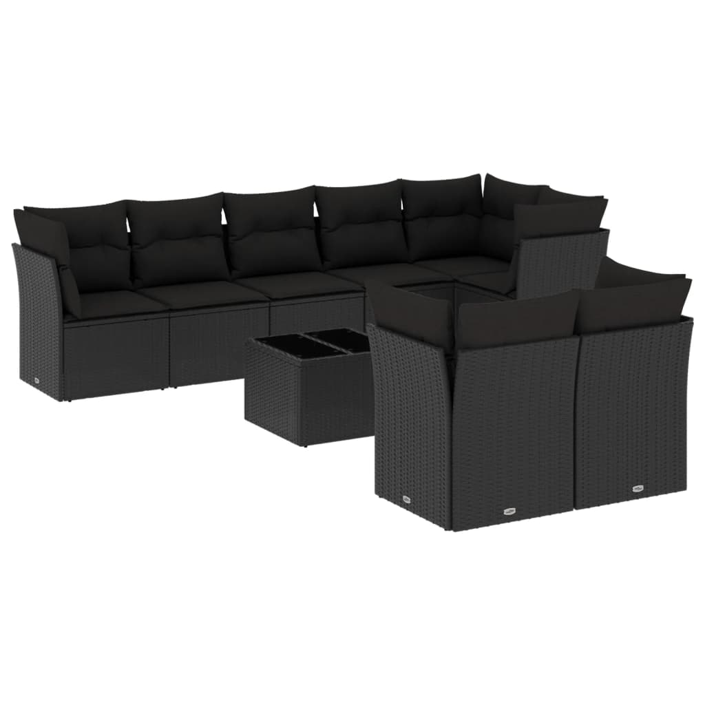 Set Divani da Giardino 9 pz con Cuscini Nero in Polyrattan | homemem39