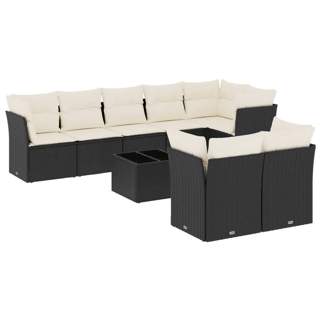 Set Divani da Giardino 9 pz con Cuscini Nero in Polyrattan - homemem39