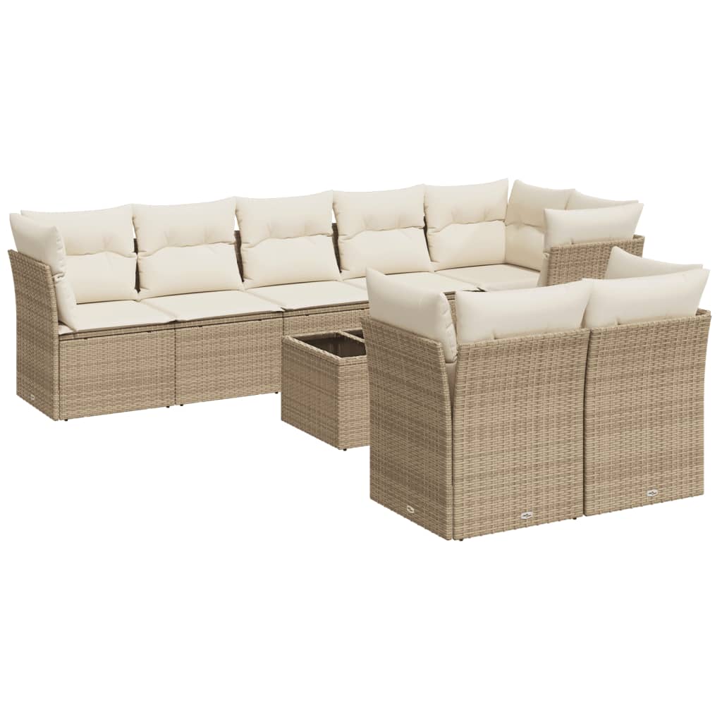 Set Divano da Giardino 9 pz con Cuscini Beige in Polyrattan | homemem39