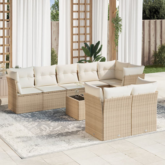 Set Divano da Giardino 9 pz con Cuscini Beige in Polyrattan | homemem39