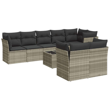 Set Divano da Giardino 9pz con Cuscini Grigio Chiaro Polyrattan - homemem39