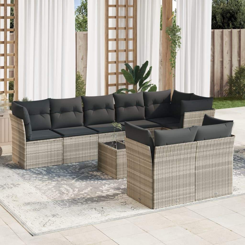 Set Divano da Giardino 9pz con Cuscini Grigio Chiaro Polyrattan - homemem39