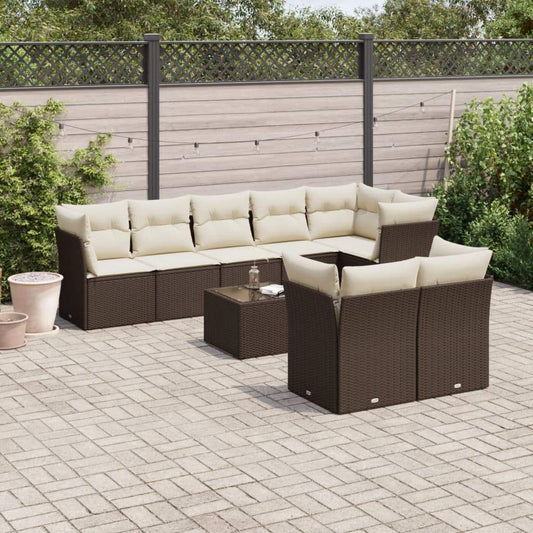 Set Divani da Giardino 9pz con Cuscini Marrone in Polyrattan - homemem39