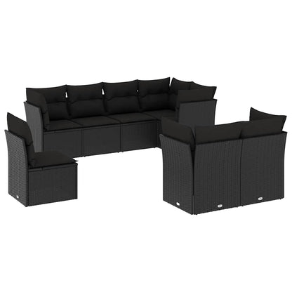 Set Divani da Giardino con Cuscini 8 pz Nero in Polyrattan | homemem39
