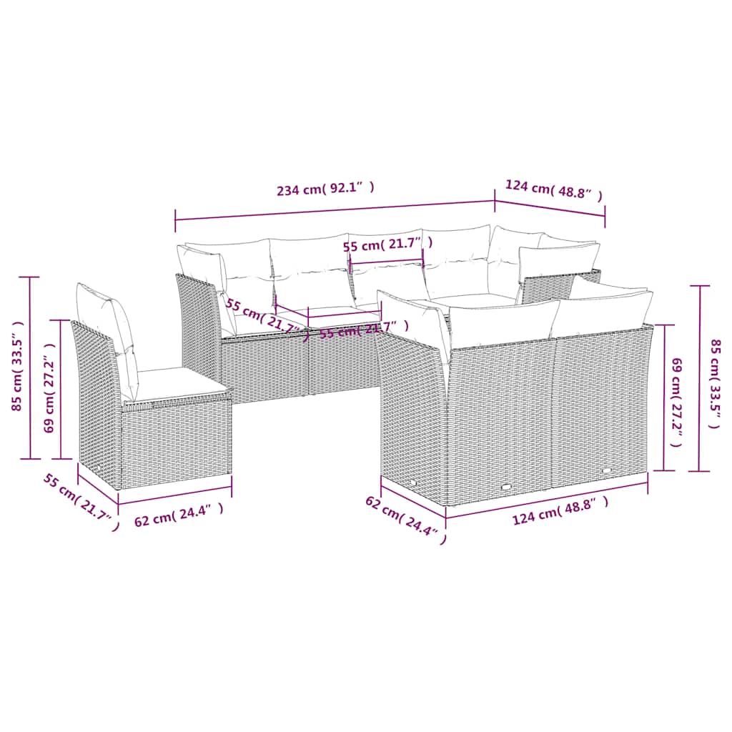 Set Divani da Giardino con Cuscini 8 pz Nero in Polyrattan | homemem39