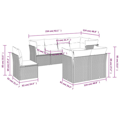 Set Divano da Giardino 8 pz con Cuscini Beige in Polyrattan | homemem39