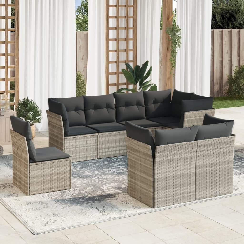 Set Divano da Giardino 8pz con Cuscini Grigio Chiaro Polyrattan - homemem39