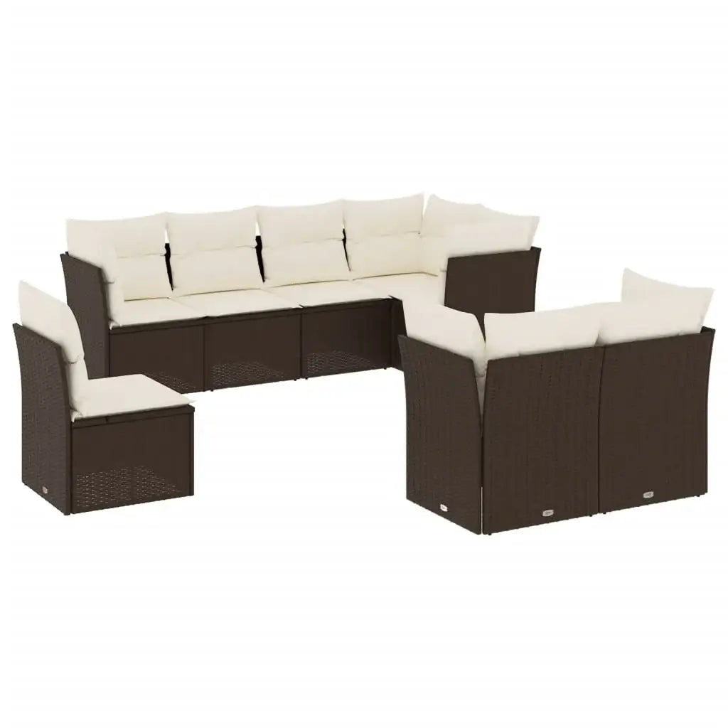 Set Divani da Giardino 8 pz con Cuscini Marrone in Polyrattan - homemem39