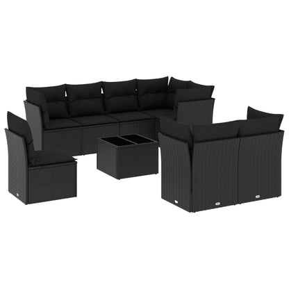 Set Divani da Giardino 9 pz con Cuscini Nero in Polyrattan | homemem39