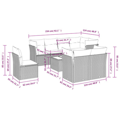 Set Divani da Giardino 9 pz con Cuscini Nero in Polyrattan | homemem39