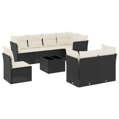 Set Divani da Giardino 9 pz con Cuscini Nero in Polyrattan - homemem39