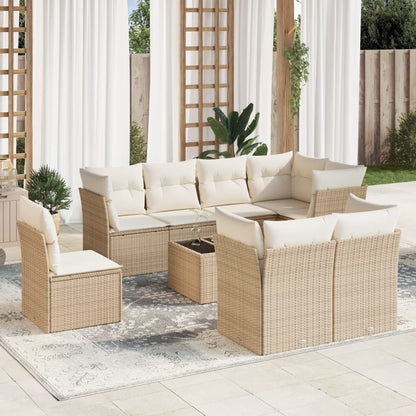 Set Divano da Giardino 9 pz con Cuscini Beige in Polyrattan | homemem39