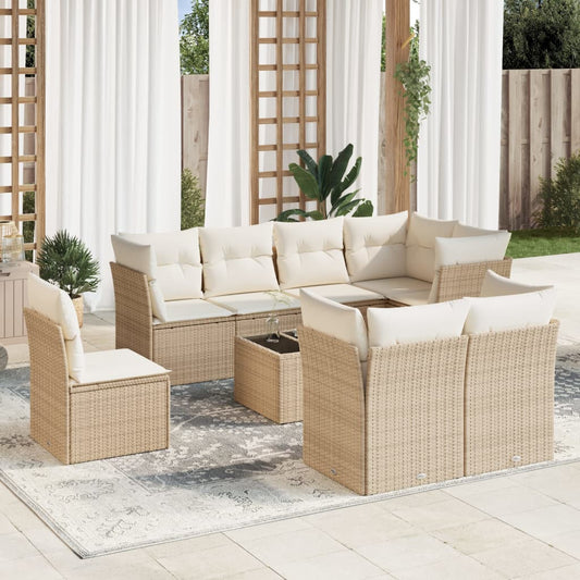 Set Divano da Giardino 9 pz con Cuscini Beige in Polyrattan | homemem39