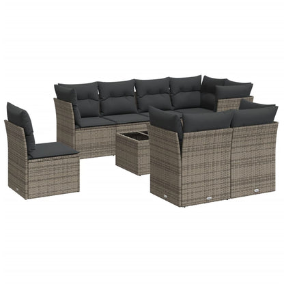 Set Divano da Giardino 9 pz con Cuscini Grigio in Polyrattan