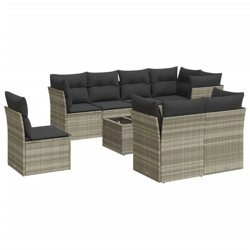 Set Divano da Giardino 9pz con Cuscini Grigio Chiaro Polyrattan - homemem39