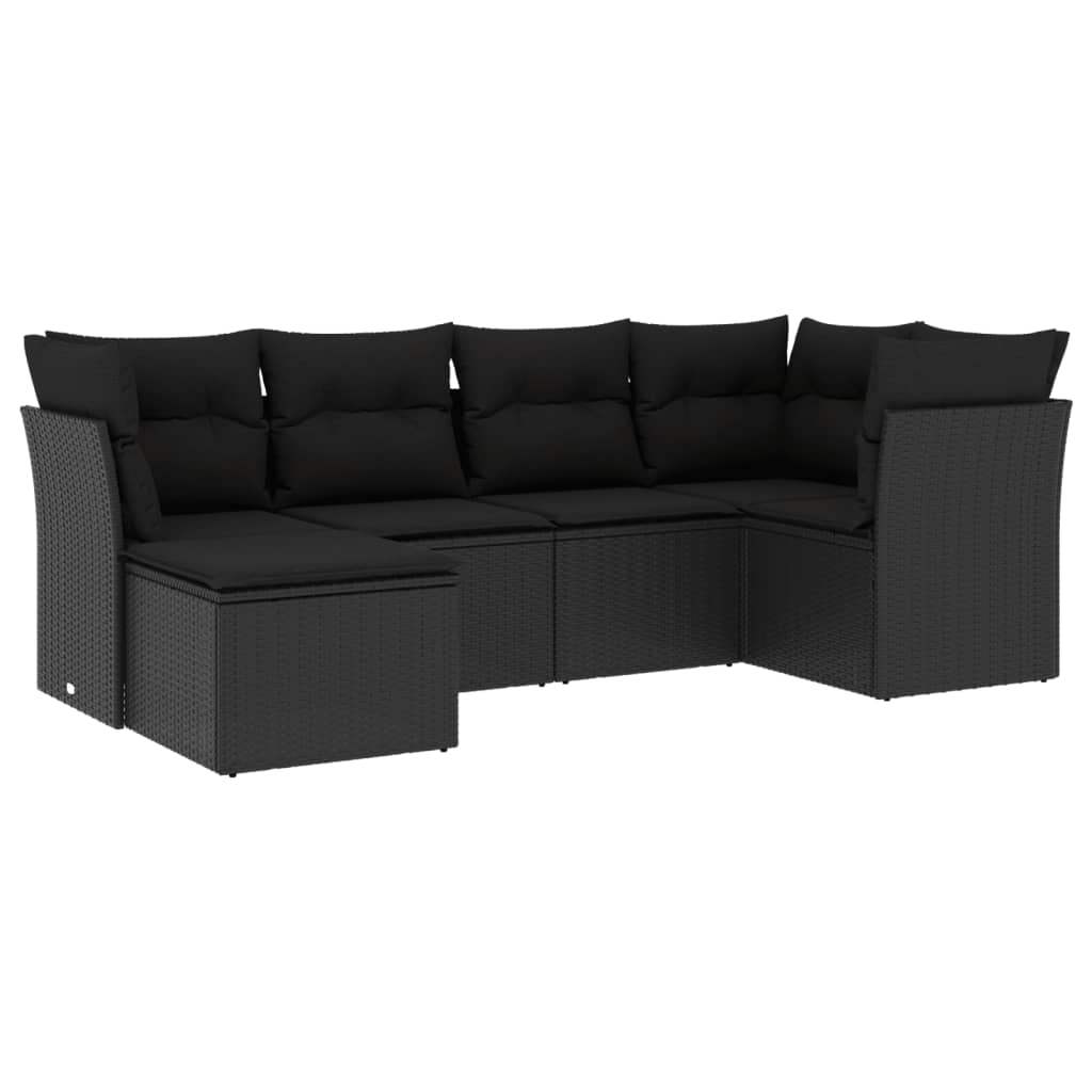 Set Divano da Giardino 6 pz con Cuscini Nero in Polyrattan - homemem39